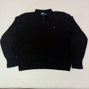 Vintage 90s Polo Ralph Lauren Lambs Wool Black Sweater Shirt Mens Large Preppy